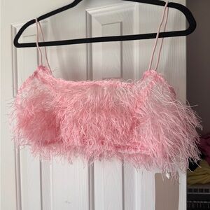 Pink Feathered Crop Top